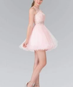 Elizabeth K - GS1427 Sleeveless Lace Bodice Short Dress