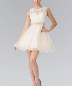 Elizabeth K - GS1427 Sleeveless Lace Bodice Short Dress