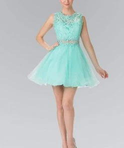 Elizabeth K - GS1427 Sleeveless Lace Bodice Short Dress