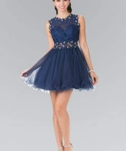 Elizabeth K - GS1427 Sleeveless Lace Bodice Short Dress