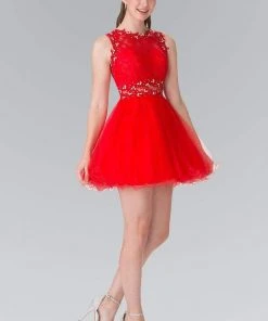 Elizabeth K - GS1427 Sleeveless Lace Bodice Short Dress