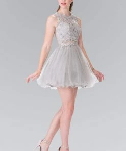 Elizabeth K - GS1427 Sleeveless Lace Bodice Short Dress