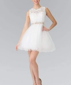 Elizabeth K - GS1427 Sleeveless Lace Bodice Short Dress