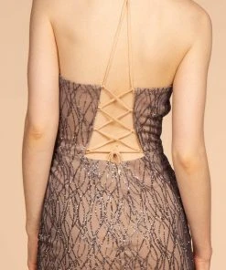 Elizabeth K - GS1634 Plunging V-Neck Glitter Print Cocktail Dress 13 Elizabeth K - GS1634 Plunging V-Neck Glitter Print Cocktail Dress