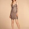 Elizabeth K - GS1634 Plunging V-Neck Glitter Print Cocktail Dress
