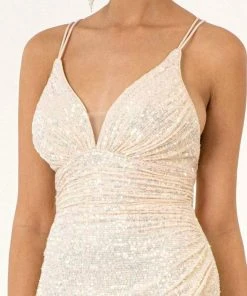 Elizabeth K - GS1910 Crisscross Strap Back Full Sequin Fitted Dress