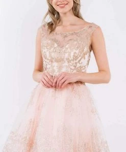 Elizabeth K - GS1964 Cap Sleeve Glitter Illusion Dress