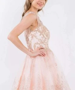 Elizabeth K - GS1964 Cap Sleeve Glitter Illusion Dress