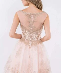 Elizabeth K - GS1964 Cap Sleeve Glitter Illusion Dress