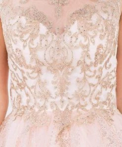 Elizabeth K - GS1964 Cap Sleeve Glitter Illusion Dress