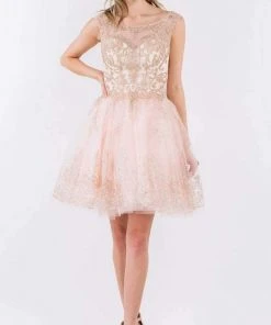 Elizabeth K - GS1964 Cap Sleeve Glitter Illusion Dress