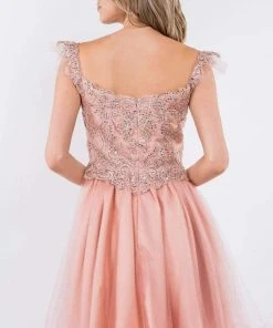 Elizabeth K - GS1966 Flutter Strap Embroidered A-Line Dress