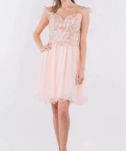 Elizabeth K - GS1966 Flutter Strap Embroidered A-Line Dress
