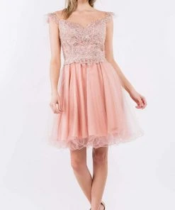 Elizabeth K - GS1966 Flutter Strap Embroidered A-Line Dress