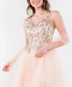 Elizabeth K - GS1968 Glitter Ornate A-Line Short Dress