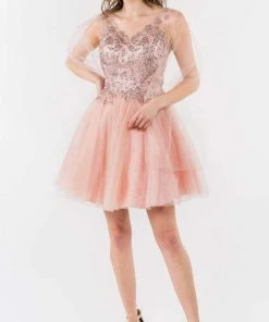 Elizabeth K - GS1968 Glitter Ornate A-Line Short Dress