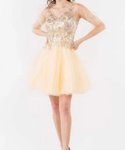 Elizabeth K - GS1968 Glitter Ornate A-Line Short Dress