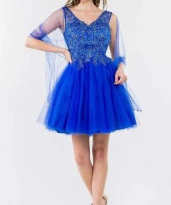 Elizabeth K - GS1968 Glitter Ornate A-Line Short Dress