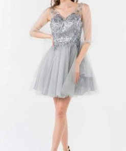 Elizabeth K - GS1968 Glitter Ornate A-Line Short Dress