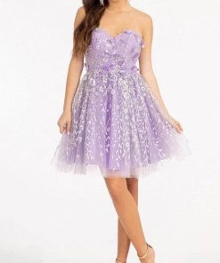 Elizabeth K GS1995 - Strapless Embellished Short Dress