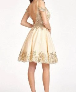 Elizabeth K GS1997 - Glitter V-Neck Cocktail Dress