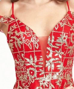 Elizabeth K GS1997 - Glitter V-Neck Cocktail Dress