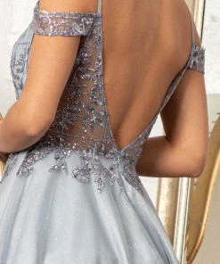 Elizabeth K GS1997 - Glitter V-Neck Cocktail Dress