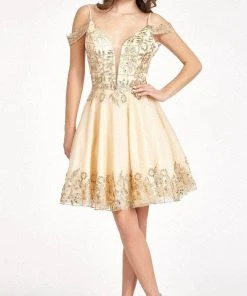 Elizabeth K GS1997 - Glitter V-Neck Cocktail Dress