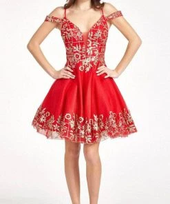 Elizabeth K GS1997 - Glitter V-Neck Cocktail Dress