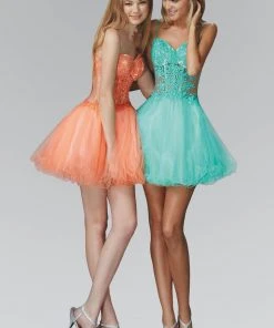 Elizabeth K - GS2030 Lace Embellished Sweetheart Tulle Dress