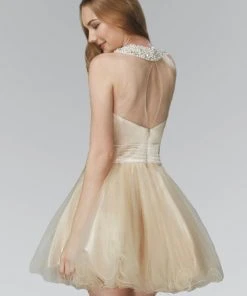 Elizabeth K - GS2032 Beaded Illusion High Neck Tulle Dress