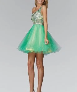 Elizabeth K - GS2033 Asymmetrical Neck Tulle Dress