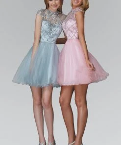 Elizabeth K - GS2044 Jeweled Illusion High Neck Tulle Dress