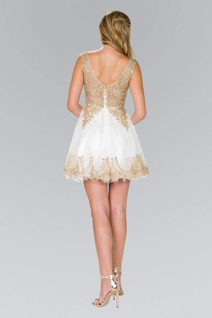 Elizabeth K - GS2403 Gold Lace Applique Tulle Cocktail Dress 15 Elizabeth K - GS2403 Gold Lace Applique Tulle Cocktail Dress