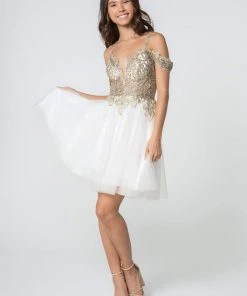 Elizabeth K - GS2808 Jeweled Gilt Appliqued A-Line Dress