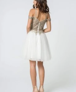 Elizabeth K - GS2808 Jeweled Gilt Appliqued A-Line Dress