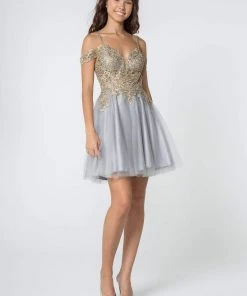 Elizabeth K - GS2808 Jeweled Gilt Appliqued A-Line Dress