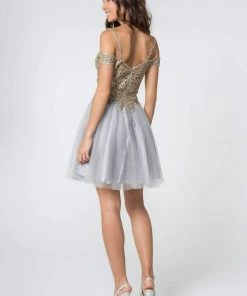 Elizabeth K - GS2808 Jeweled Gilt Appliqued A-Line Dress