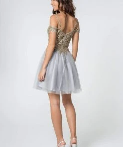 Elizabeth K - GS2808 Jeweled Gilt Appliqued A-Line Dress