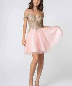 Elizabeth K - GS2808 Jeweled Gilt Appliqued A-Line Dress