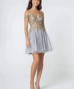 Elizabeth K - GS2808 Jeweled Gilt Appliqued A-Line Dress