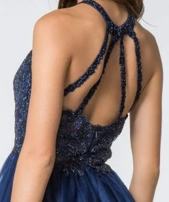 Elizabeth K - GS2809 Embroidered Illusion Jewel Cocktail Dress 9 Elizabeth K - GS2809 Embroidered Illusion Jewel Cocktail Dress