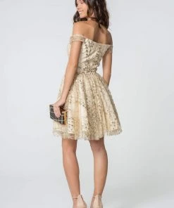 Elizabeth K - GS2833 Glitter Off-Shoulder A-Line Cocktail Dress