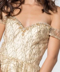 Elizabeth K - GS2834 Beaded Off-Shoulder A-Line Cocktail Dress