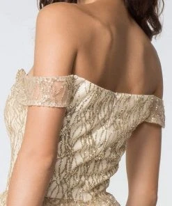 Elizabeth K - GS2834 Beaded Off-Shoulder A-Line Cocktail Dress