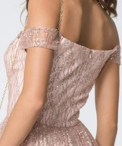 Elizabeth K - GS2834 Beaded Off-Shoulder A-Line Cocktail Dress