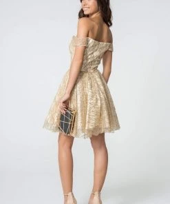 Elizabeth K - GS2834 Beaded Off-Shoulder A-Line Cocktail Dress