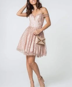 Elizabeth K - GS2834 Beaded Off-Shoulder A-Line Cocktail Dress