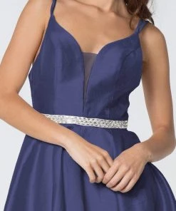 Elizabeth K - GS2843 A-Line Satin Cocktail Dress With Beaded Waistband 28 Elizabeth K - GS2843 A-Line Satin Cocktail Dress With Beaded Waistband