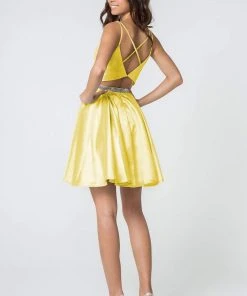 Elizabeth K - GS2843 A-Line Satin Cocktail Dress With Beaded Waistband 31 Elizabeth K - GS2843 A-Line Satin Cocktail Dress With Beaded Waistband